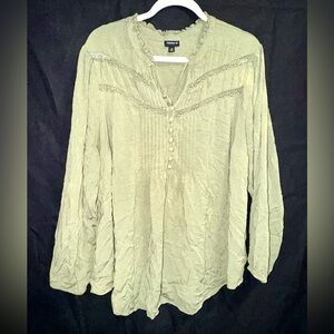 Torrid / Elegant Olive Green Blouse with Lace Trim